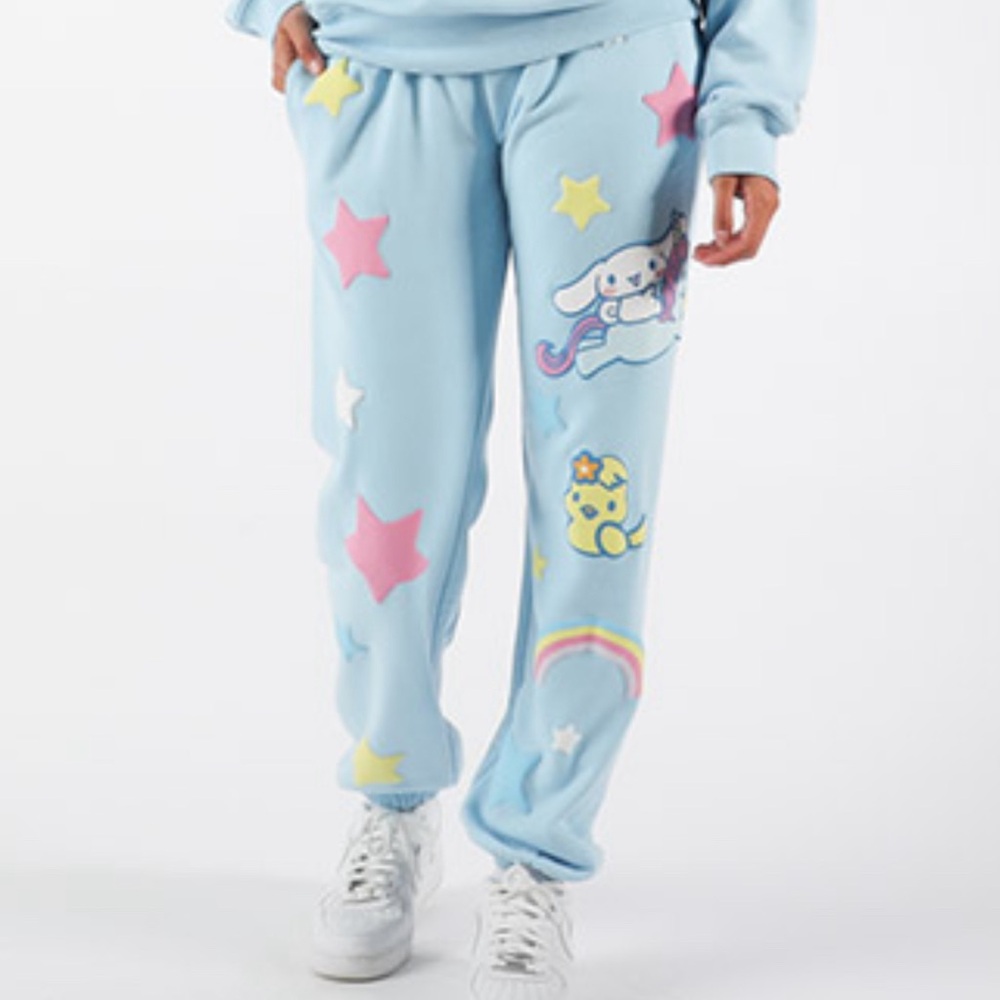 Sanrio x Dumbgood Cinnamoroll Blue Sweatpants Sz L Lounge Kawaii Exercise (Read)